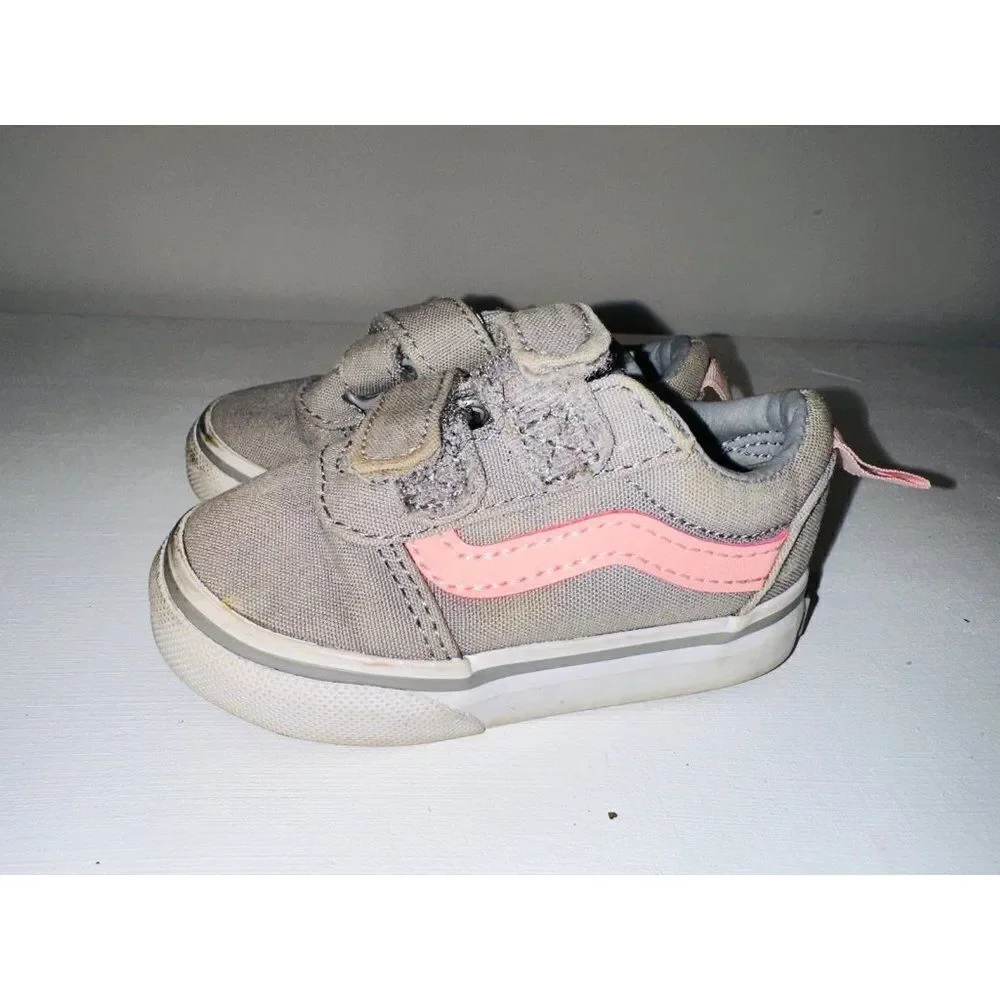 Vans off the wall Girls 4 toddler Sneaker Pink Grey Skater Hook & Loop Fasteners